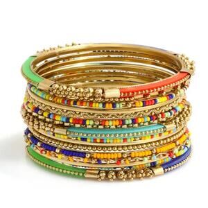 WOMEN'S FASHION GOLD-TONE & MULTICOLOR 16 PCS INDIAN BANGLE SET NWT